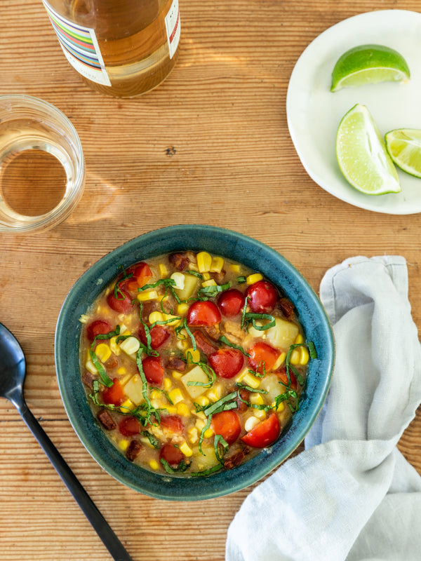 Corn Chowder with Tomato and Basil